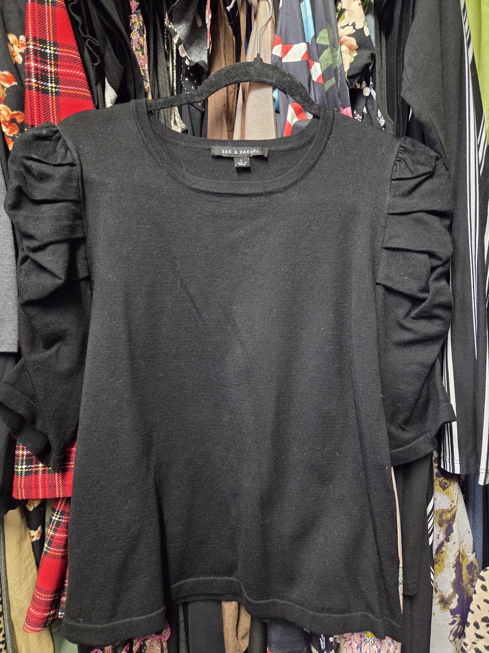 Zac & Rachel Black Puff-Sleeve Knit Top